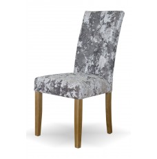 Stockholm Silver DEEP Crushed Velvet Fabric Oak Dining Chair